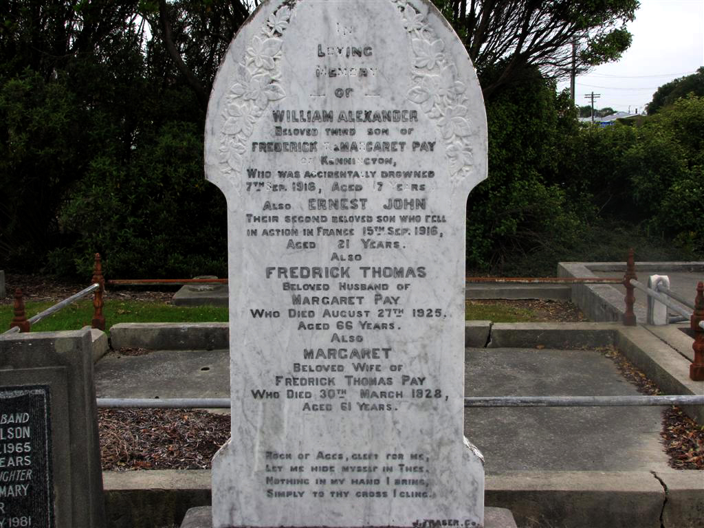 Photo of headstones/Margaret Pay (nee McLennan) d1928 hdstn Invercargill Eastn
